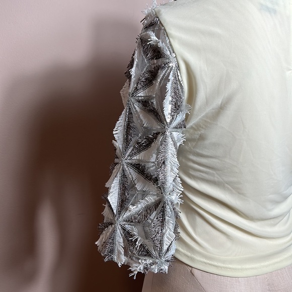 Garcia Women’s Silver Sequin beaded pinwheel motifs crop top size S - Picture 11 of 14
